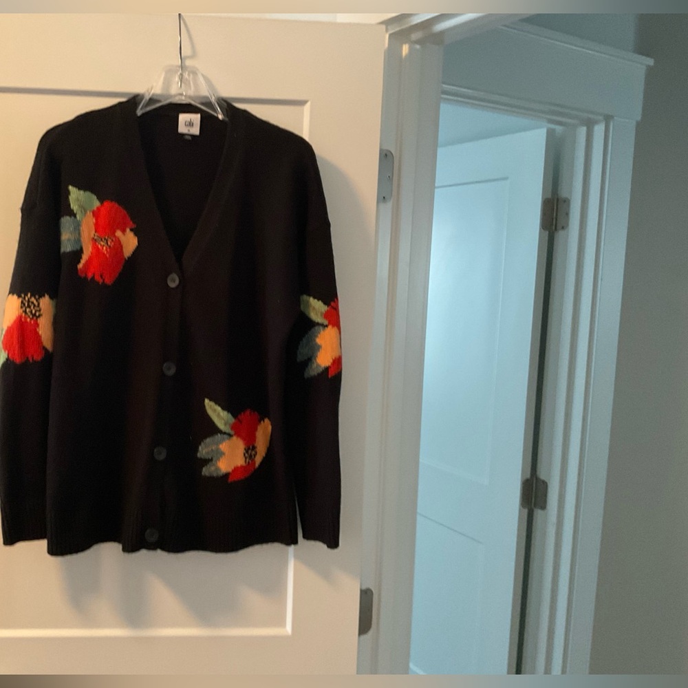 Cabi black and flower cardigan sweater